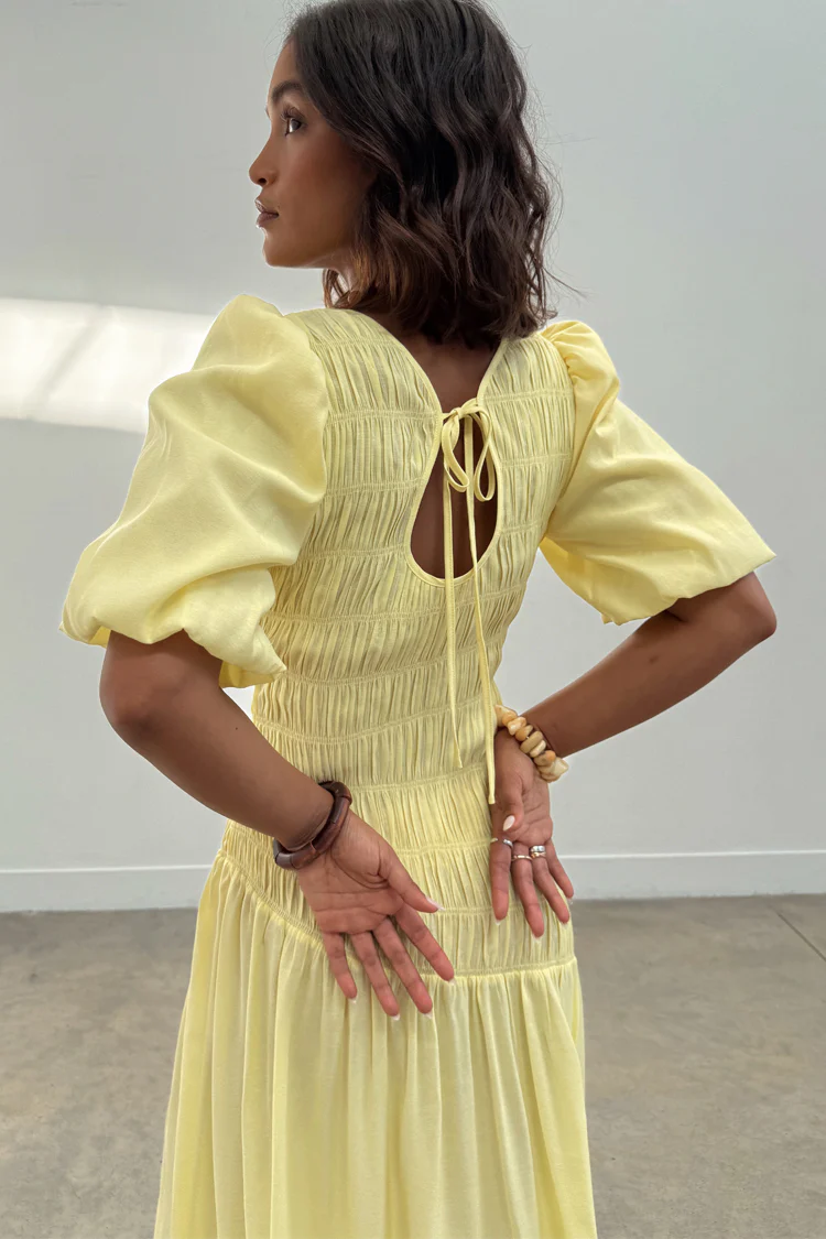 Butter Yellow Shirred Nara Dress - Image 6