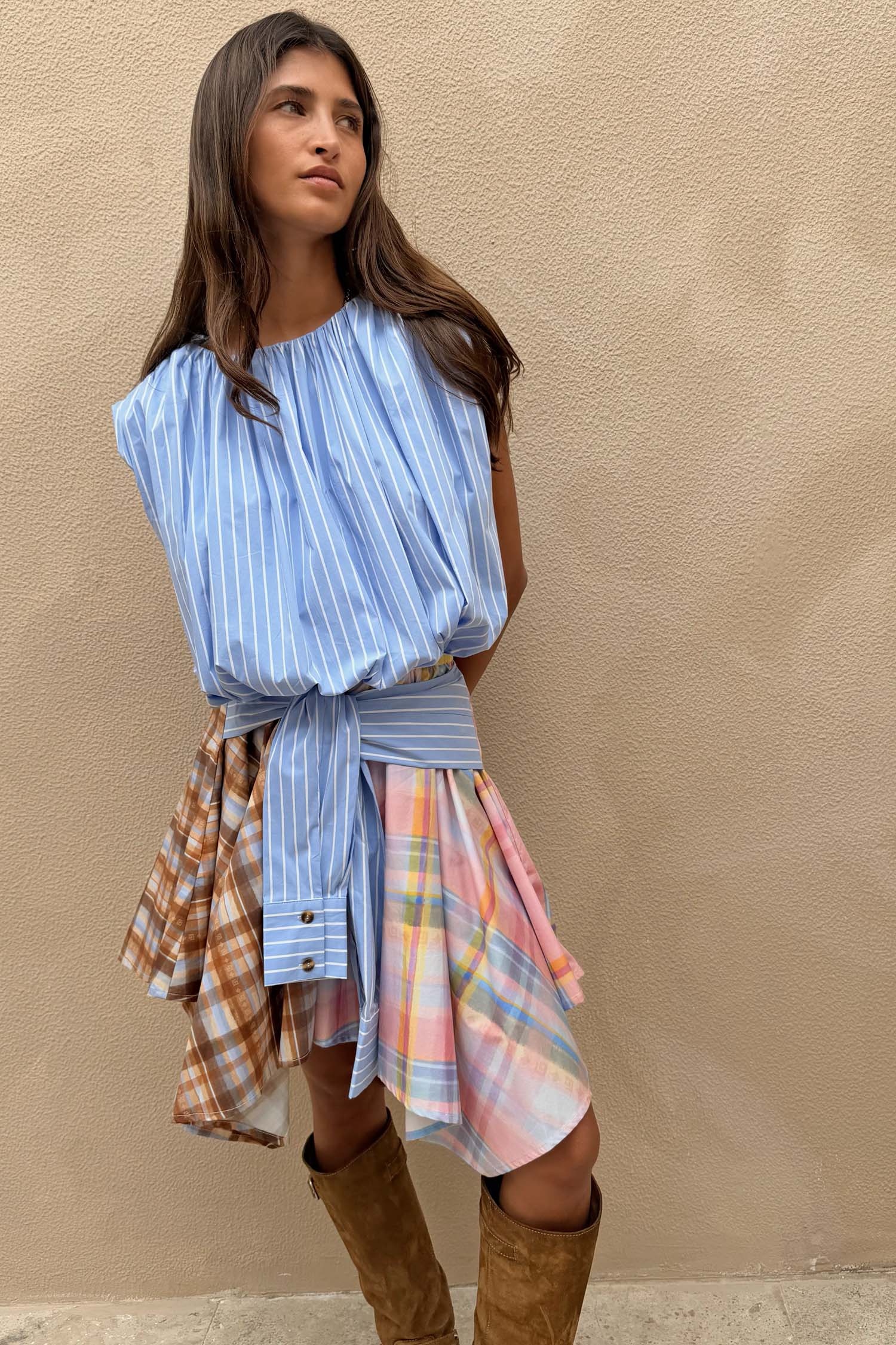 Check Asymmetric Mini Skirt with Stripe Detail - Image 5
