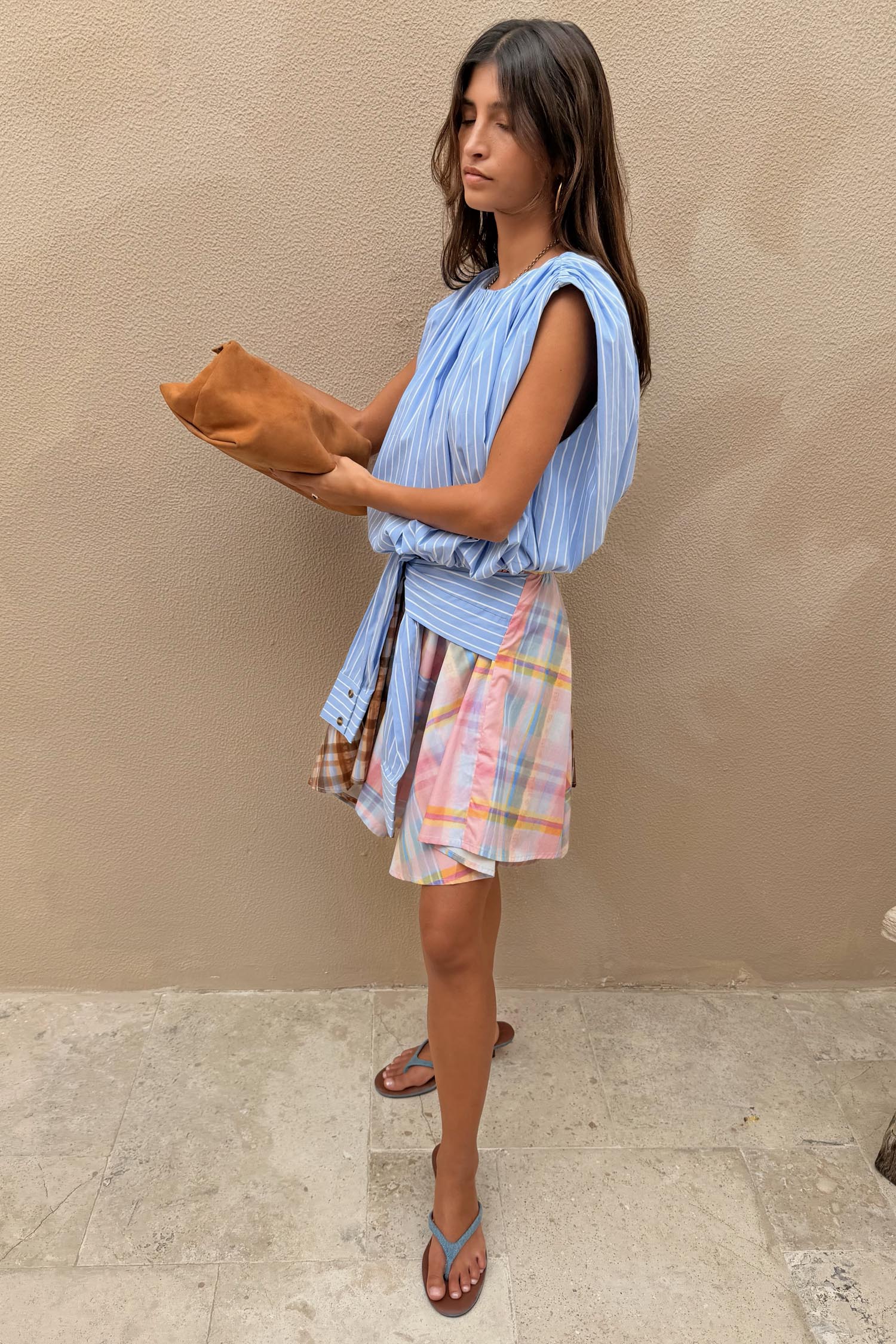 Check Asymmetric Mini Skirt with Stripe Detail - Image 8