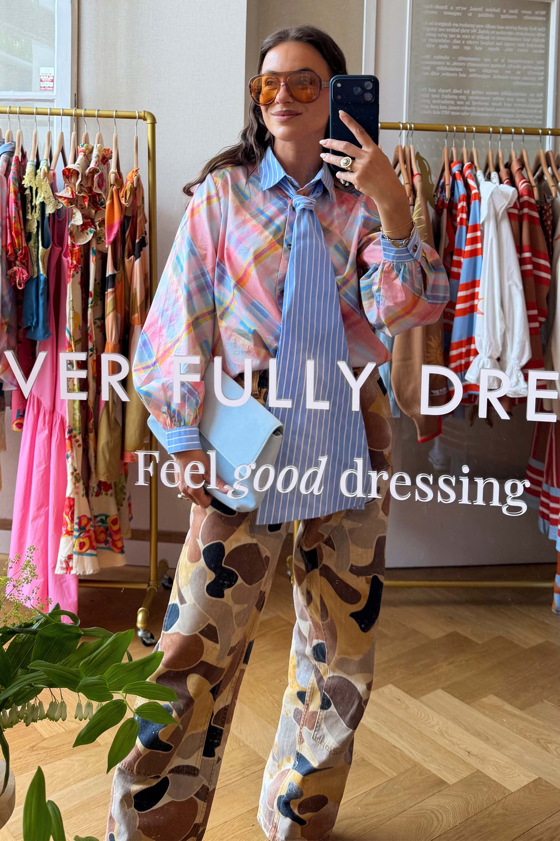 Check Shirt with Stripe Pussy Bow - Image 3