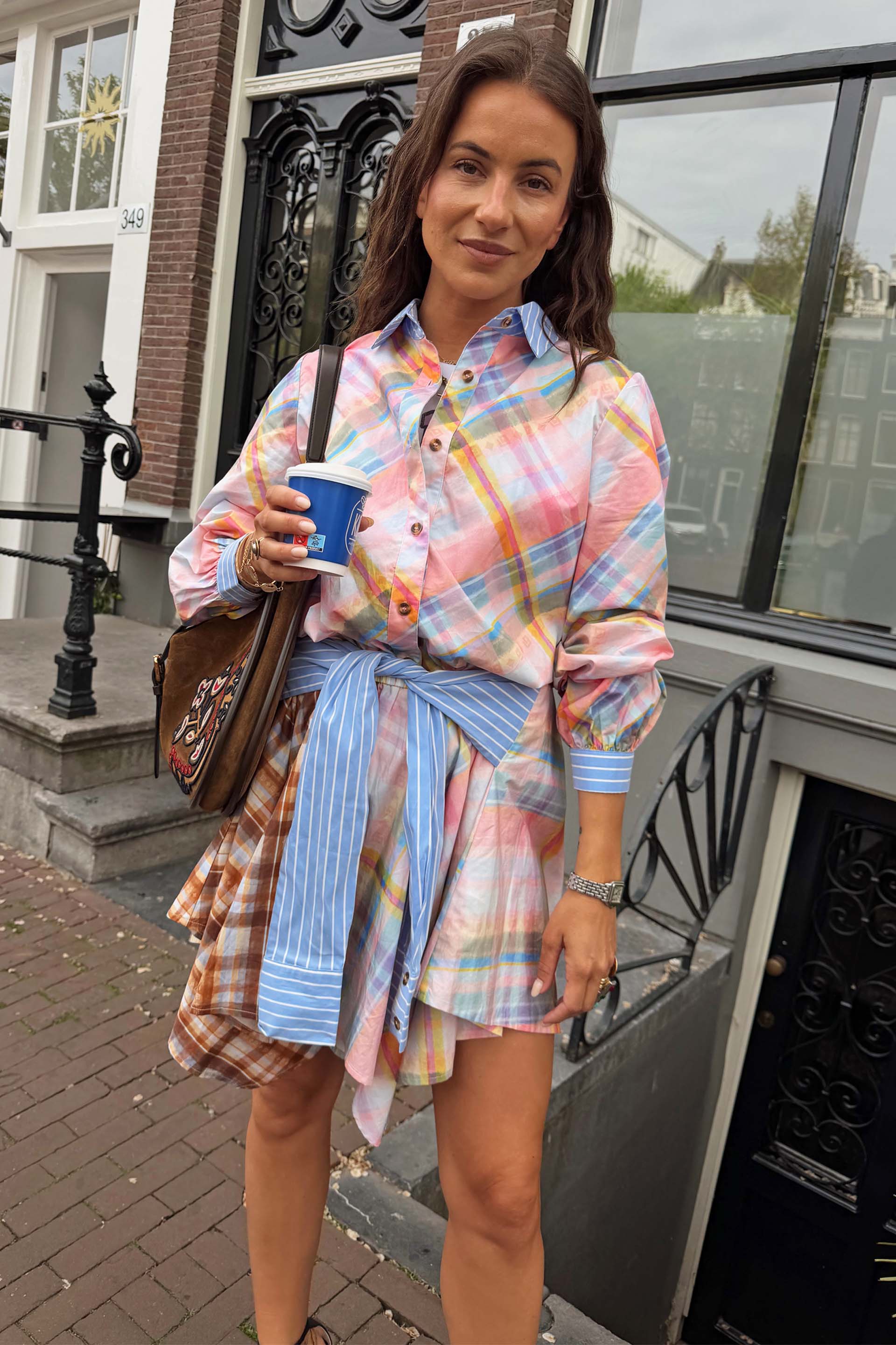 Check Shirt with Stripe Pussy Bow - Image 6