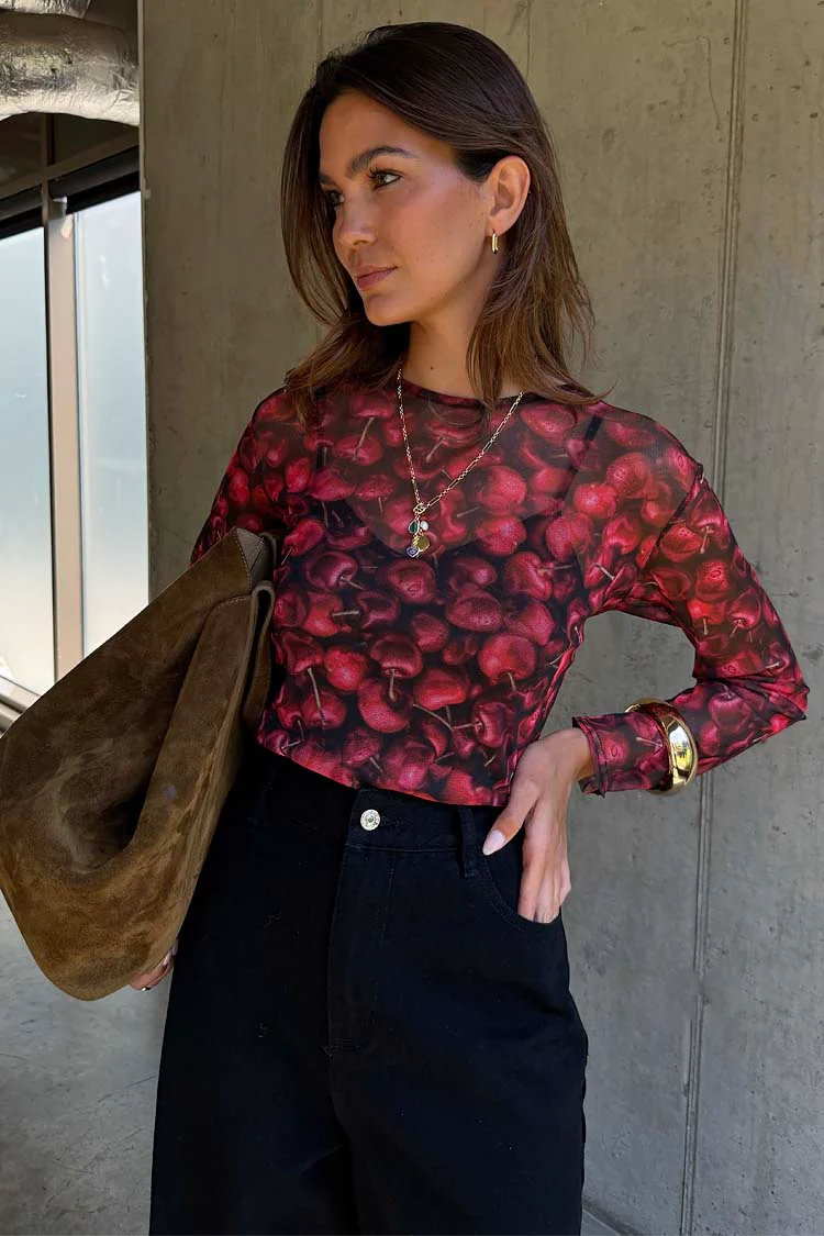 Cherry Mesh Long Sleeve Top - Image 2