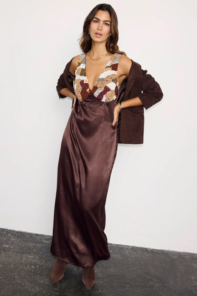 Chocolate Beaded Allegra Dress - Image 4