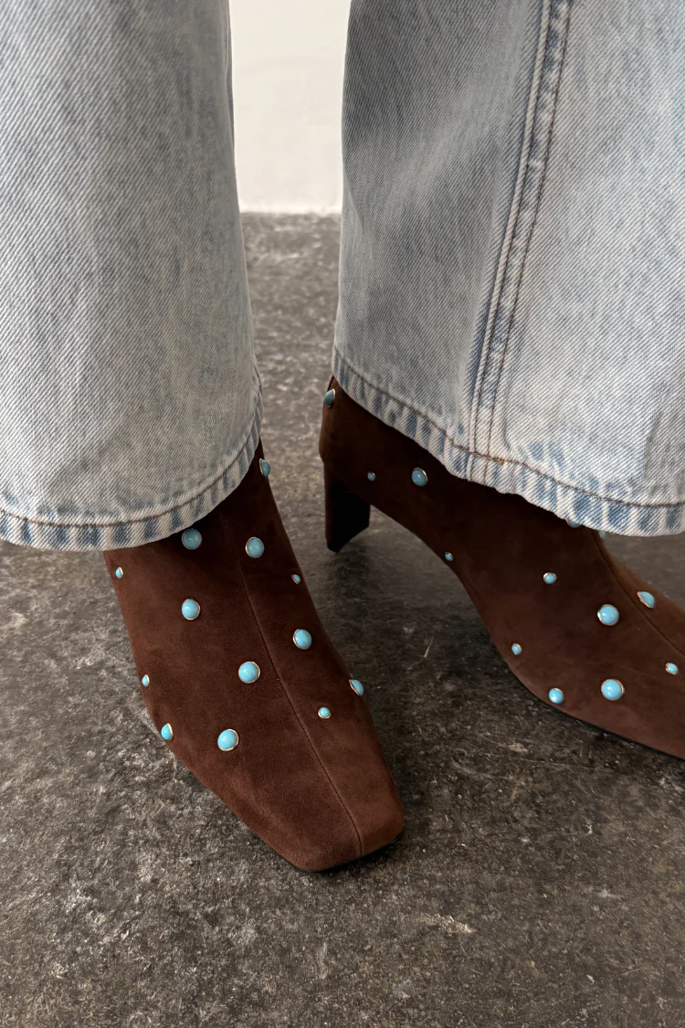 Chocolate Studded Suede Boots - Image 3