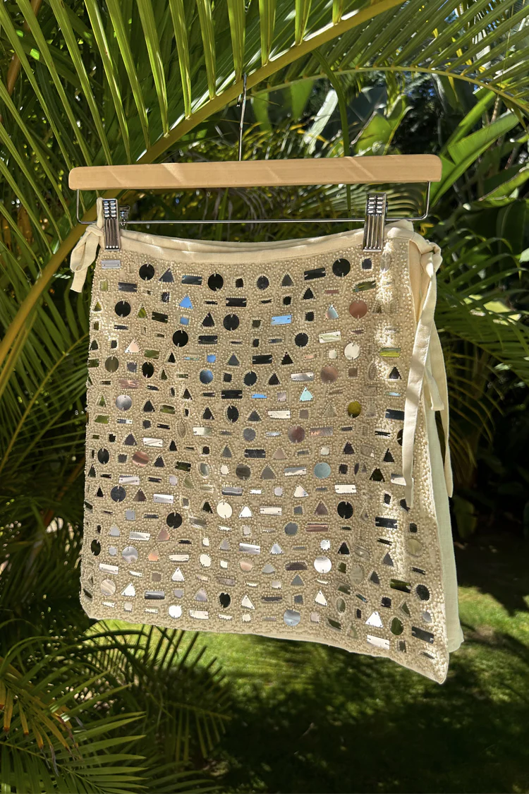 Cream Beaded Mirror Skirt - Image 3