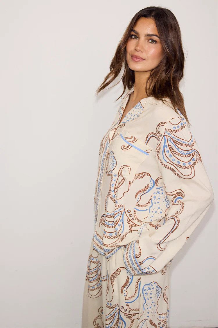 Cream Octopus Button Through Pyjamas - Image 3