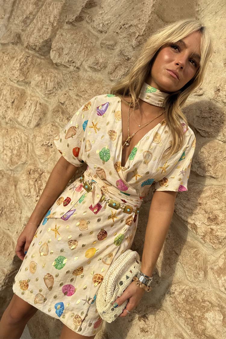 Cream Shell Mini Wrap Dress - Image 2