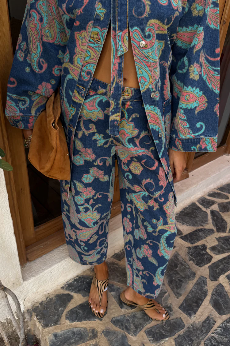 Denim Paisley Barrel Leg Jeans - Image 2