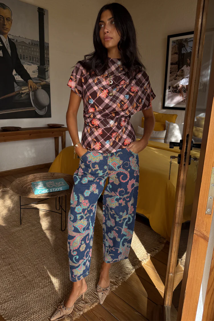 Denim Paisley Barrel Leg Jeans - Image 4