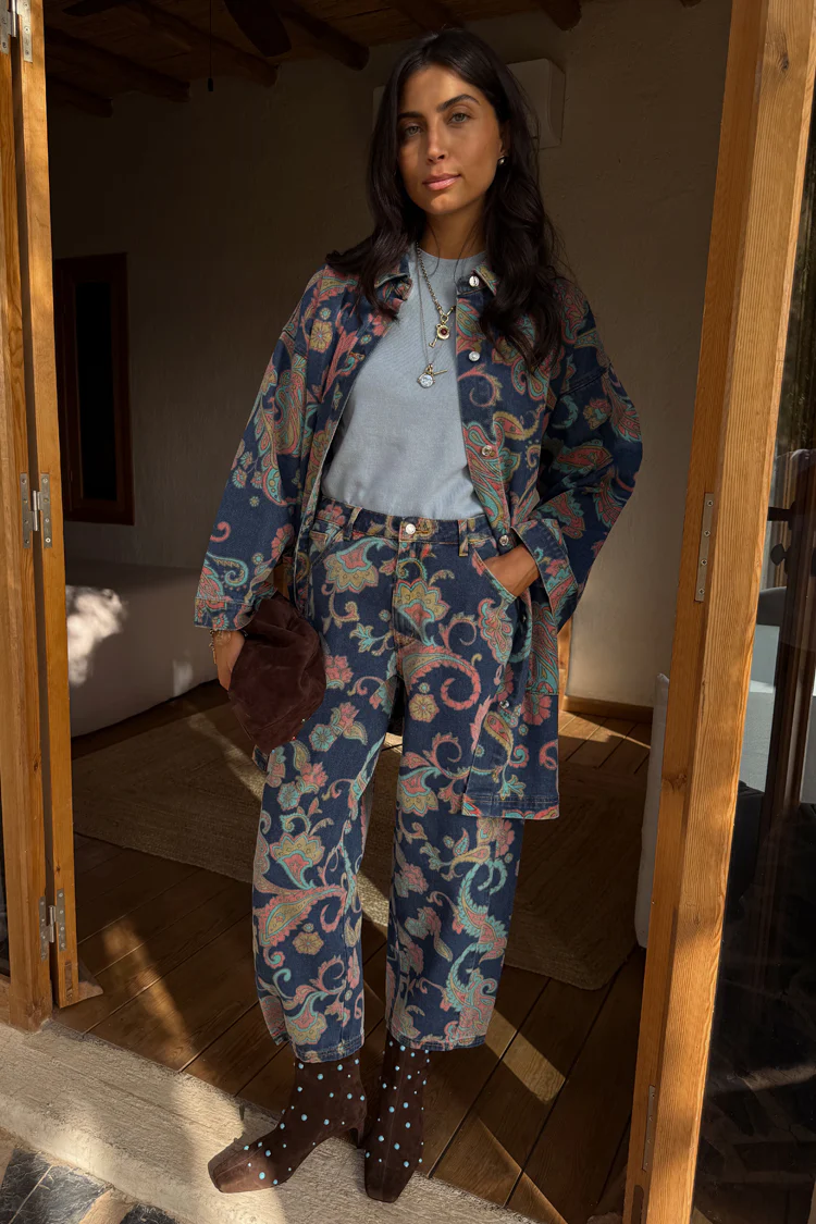 Denim Paisley Barrel Leg Jeans - Image 5
