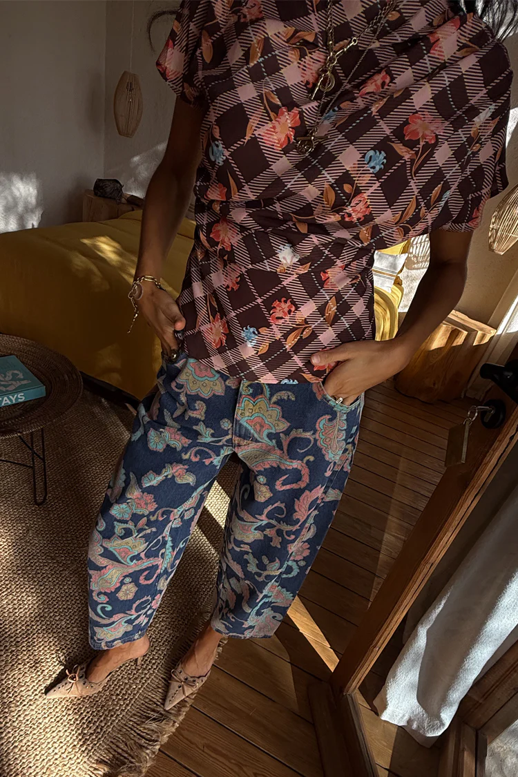 Denim Paisley Barrel Leg Jeans - Image 6
