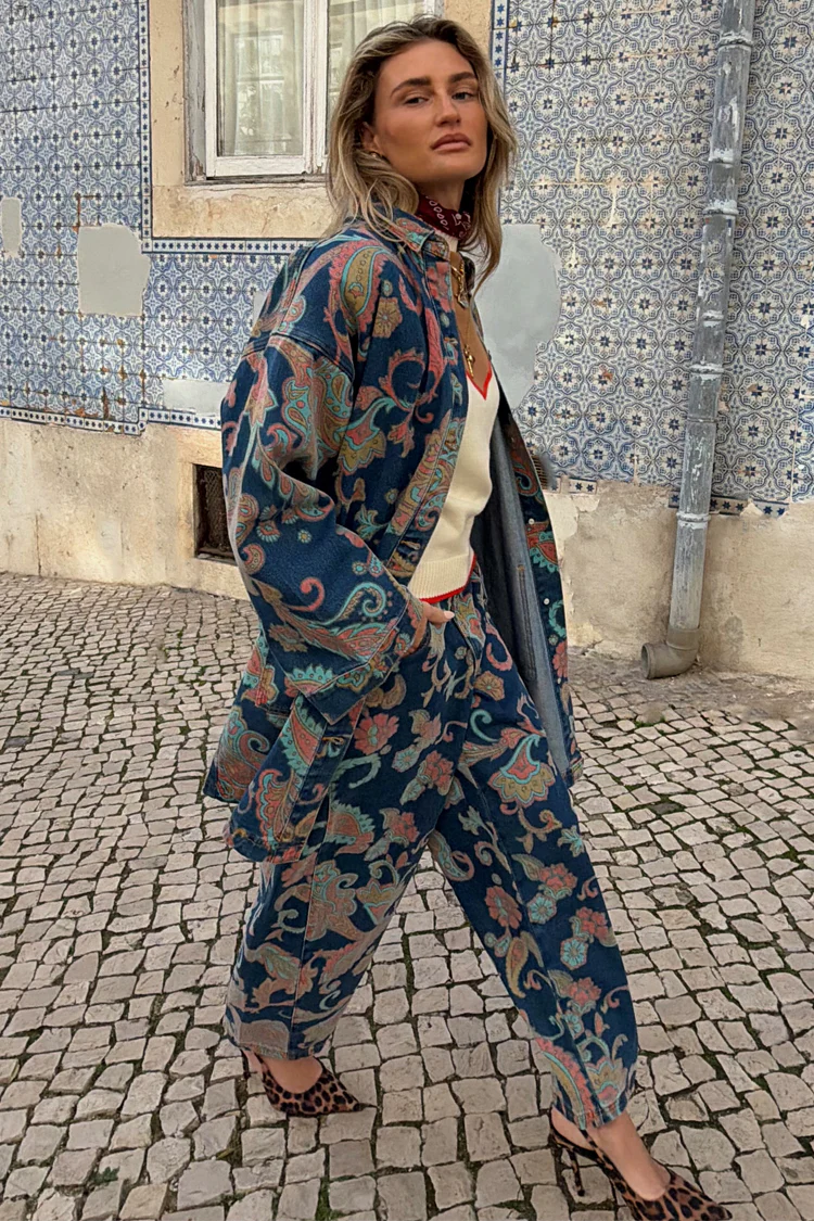 Denim Paisley Barrel Leg Jeans - Image 7