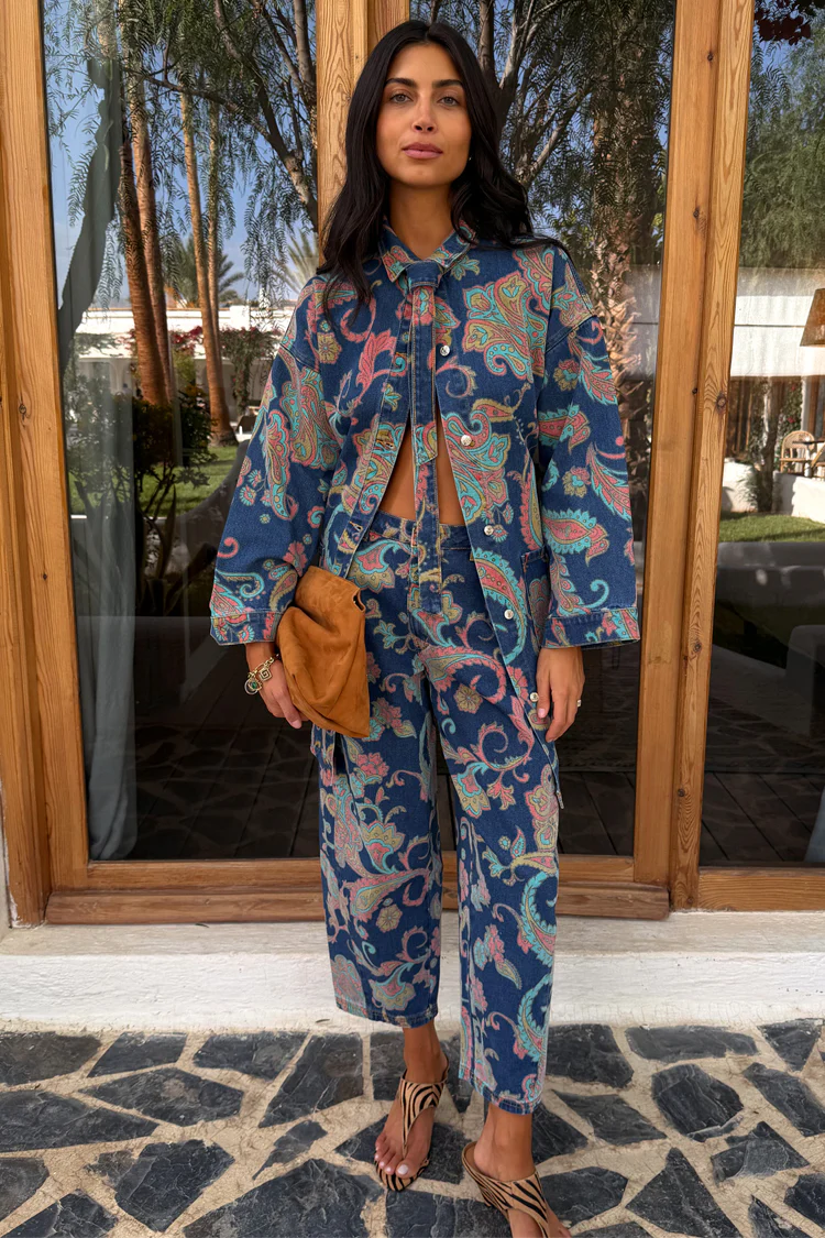 Denim Paisley Belted Shacket - Image 5