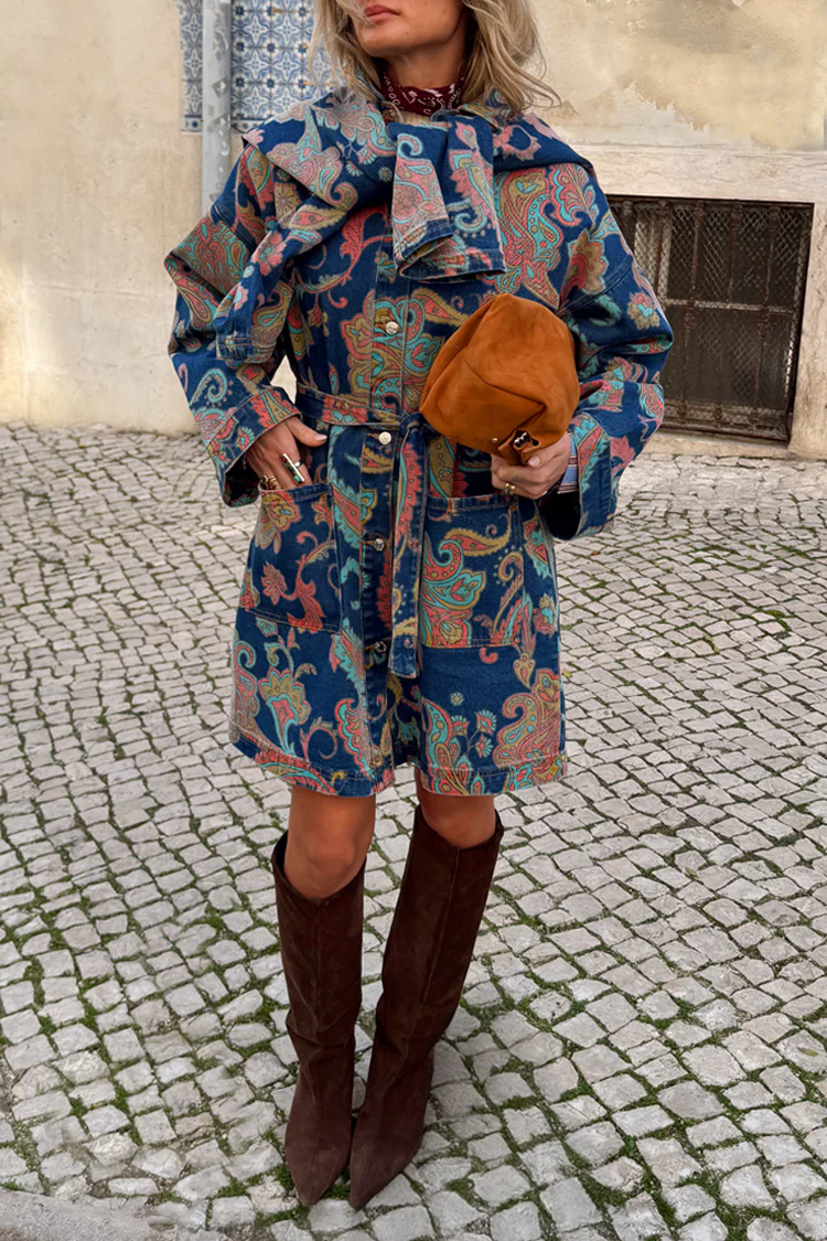 Denim Paisley Belted Shacket - Image 7