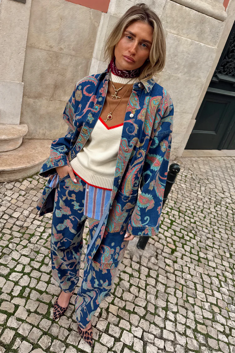 Denim Paisley Belted Shacket - Image 8