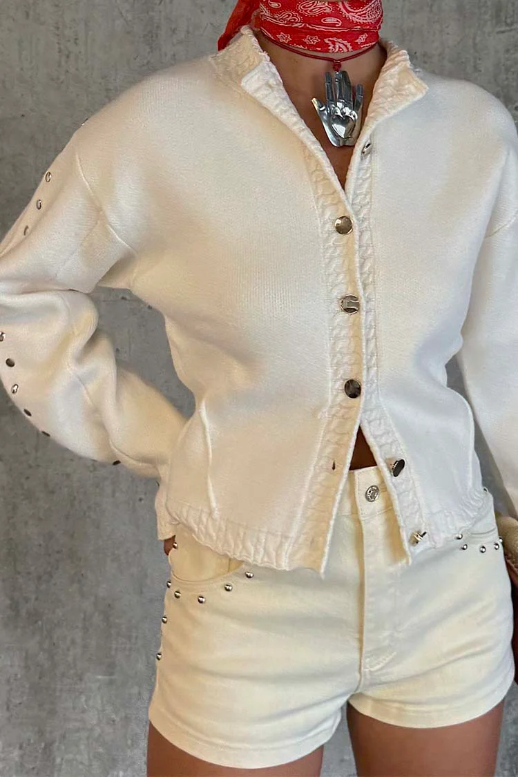 Ecru Studded Cardigan - Image 3
