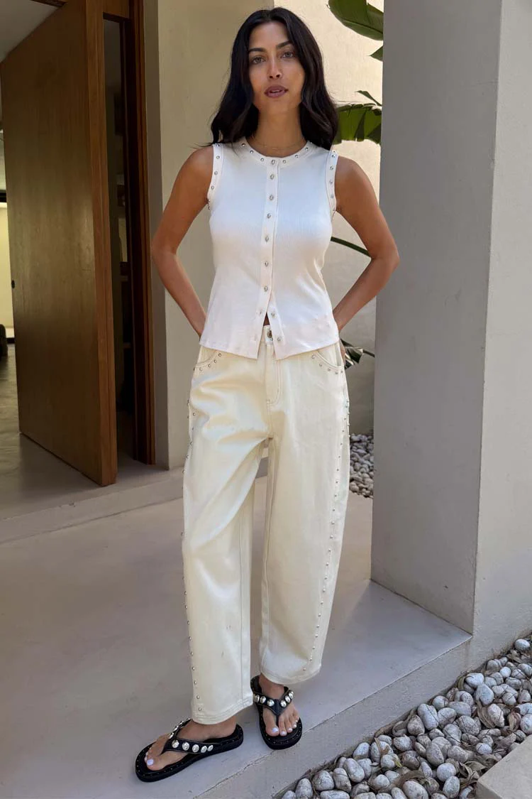 Ecru Studded Button Tank - Image 5