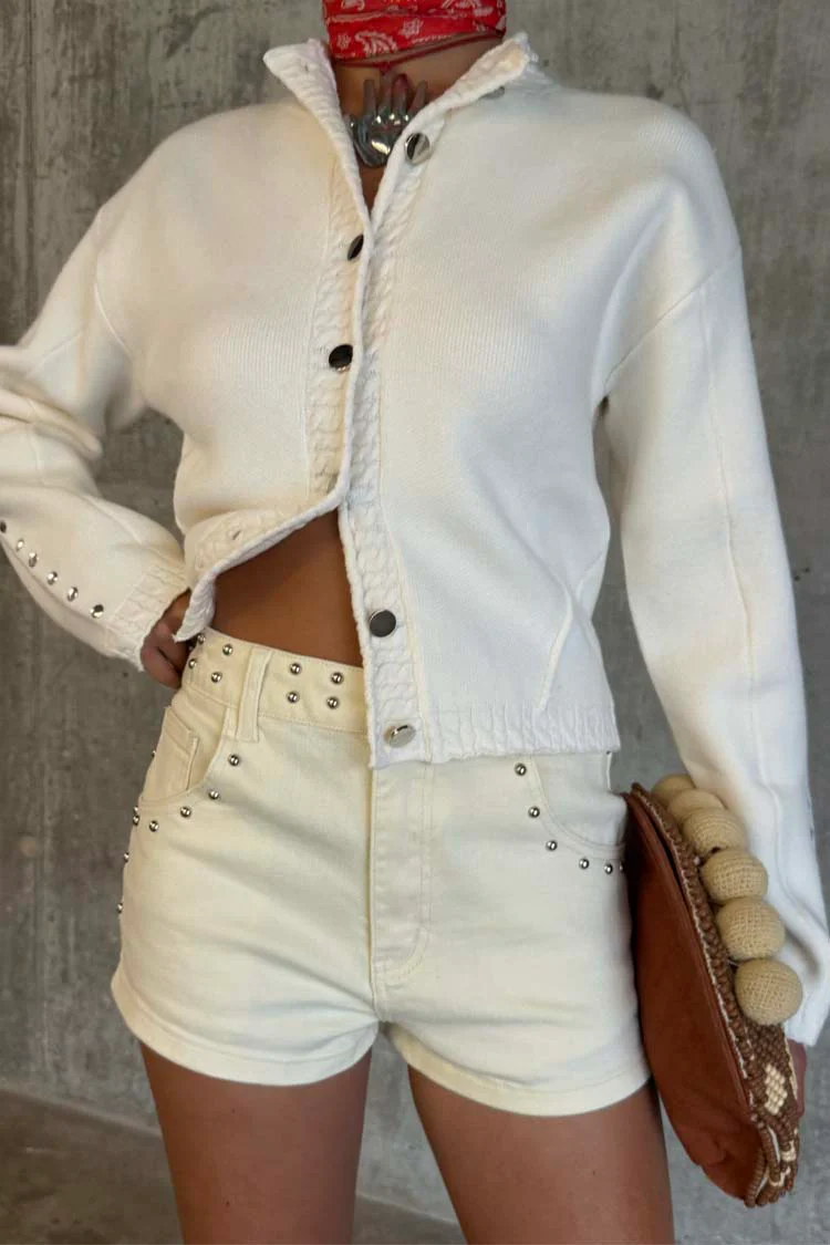 Ecru Studded Hot Pant - Image 2