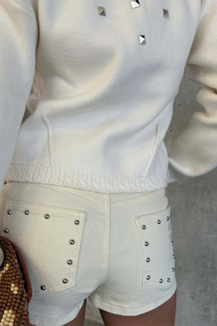 Ecru Studded Hot Pant - Image 7