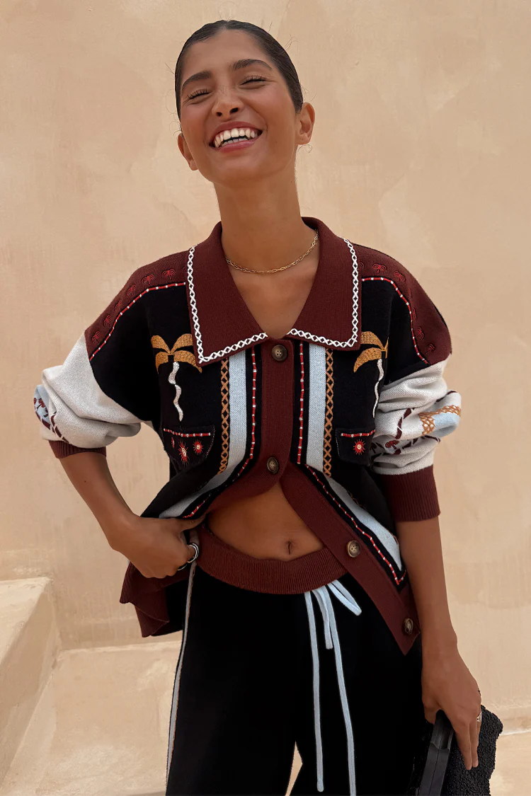 Geometric Knit Cardigan with Embroidery Detail - Image 4