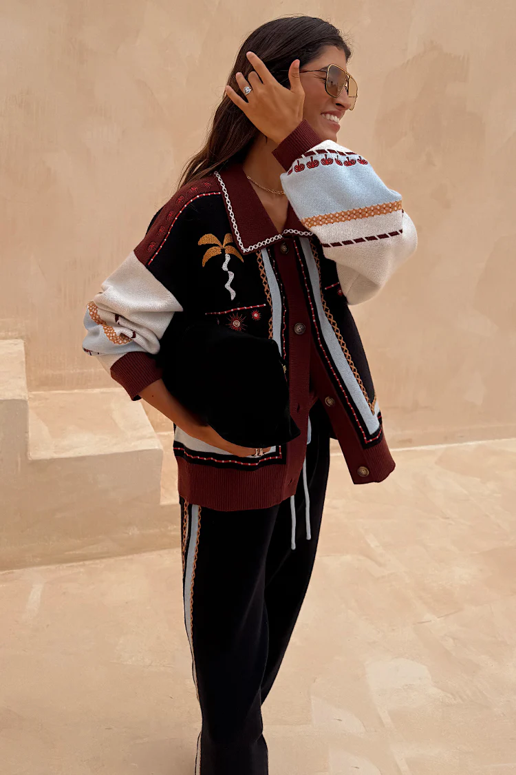 Geometric Knit Cardigan with Embroidery Detail - Image 7