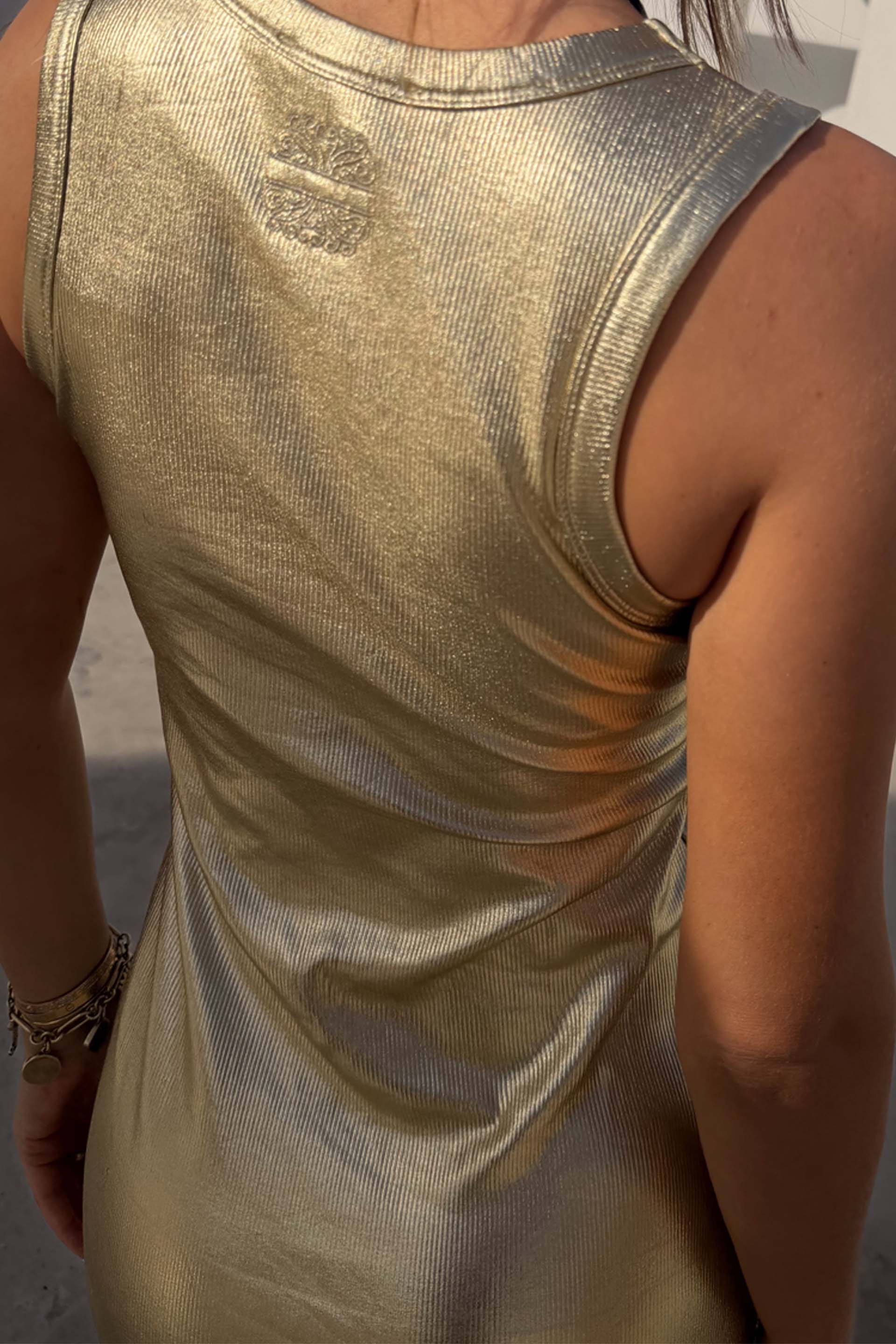 Gold Metallic Ribbed Dress - Image 11