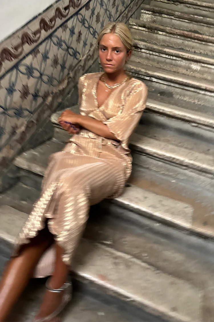 Gold Plisse Dress - Image 12
