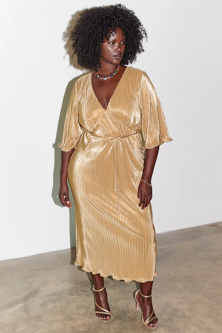 Gold Plisse Dress - Image 14