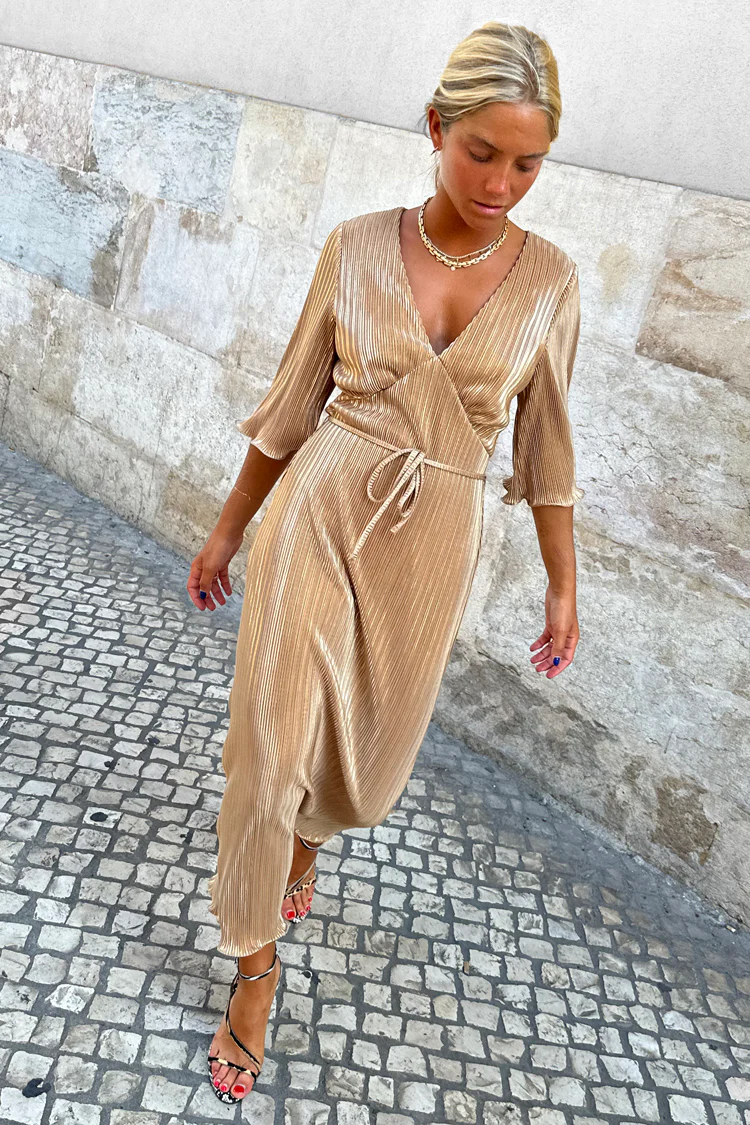 Gold Plisse Dress - Image 2