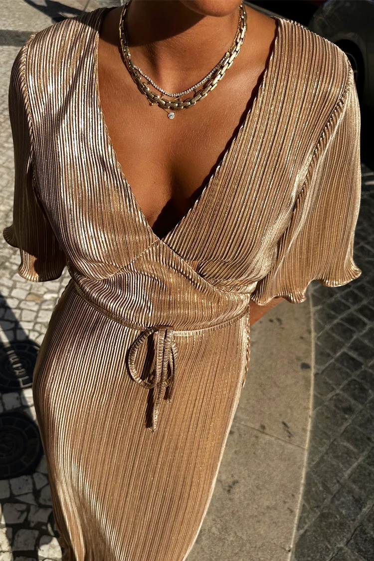 Gold Plisse Dress - Image 4