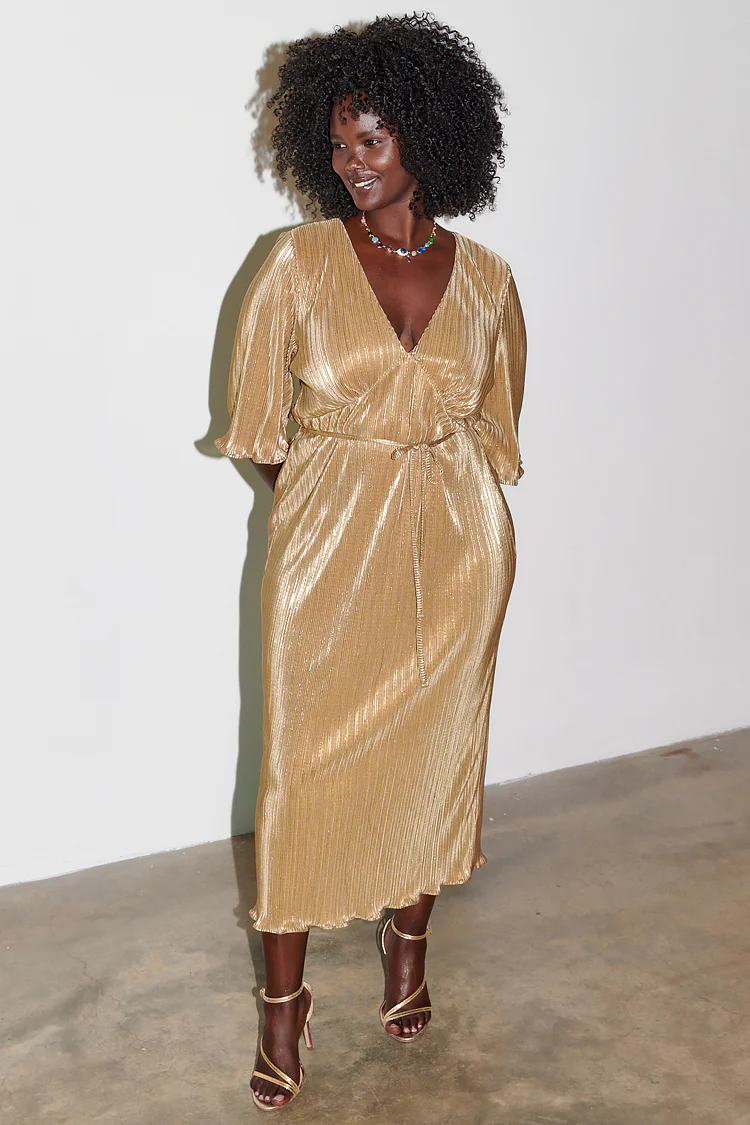 Gold Plisse Dress - Image 7