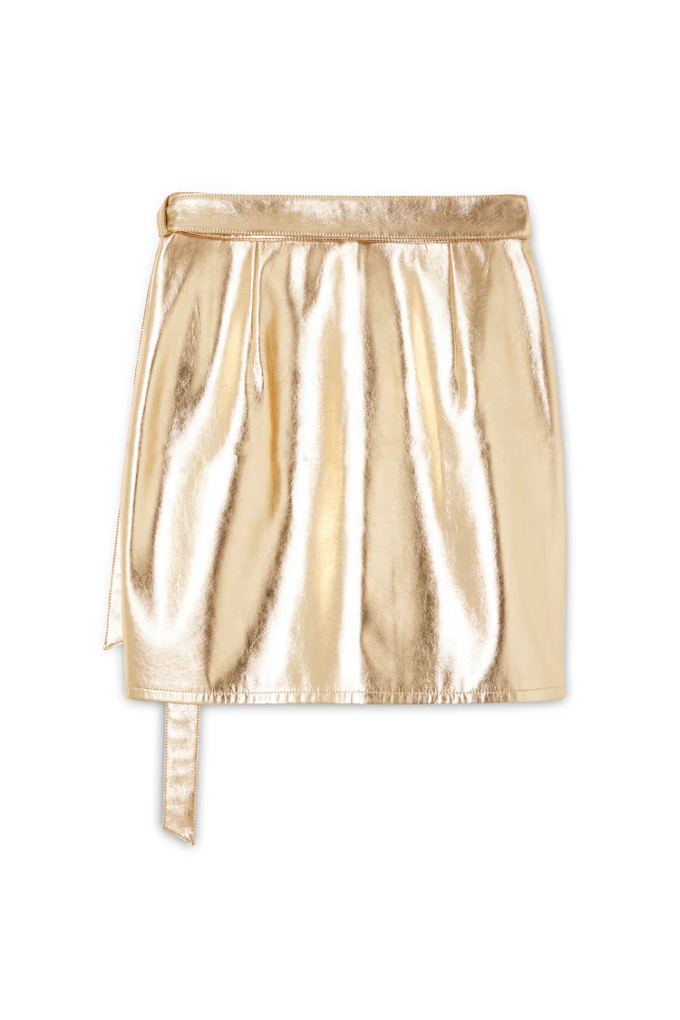 Gold Vegan Leather Mini Wrap skirt - Image 11