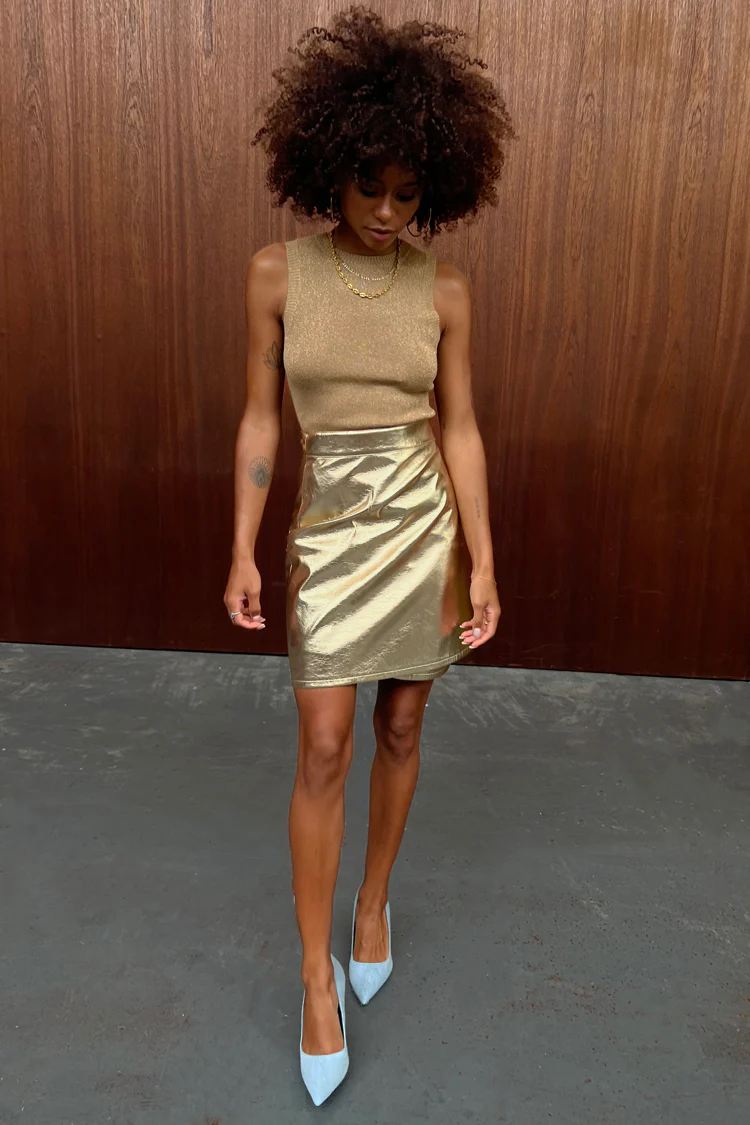 Gold Vegan Leather Mini Wrap skirt - Image 8