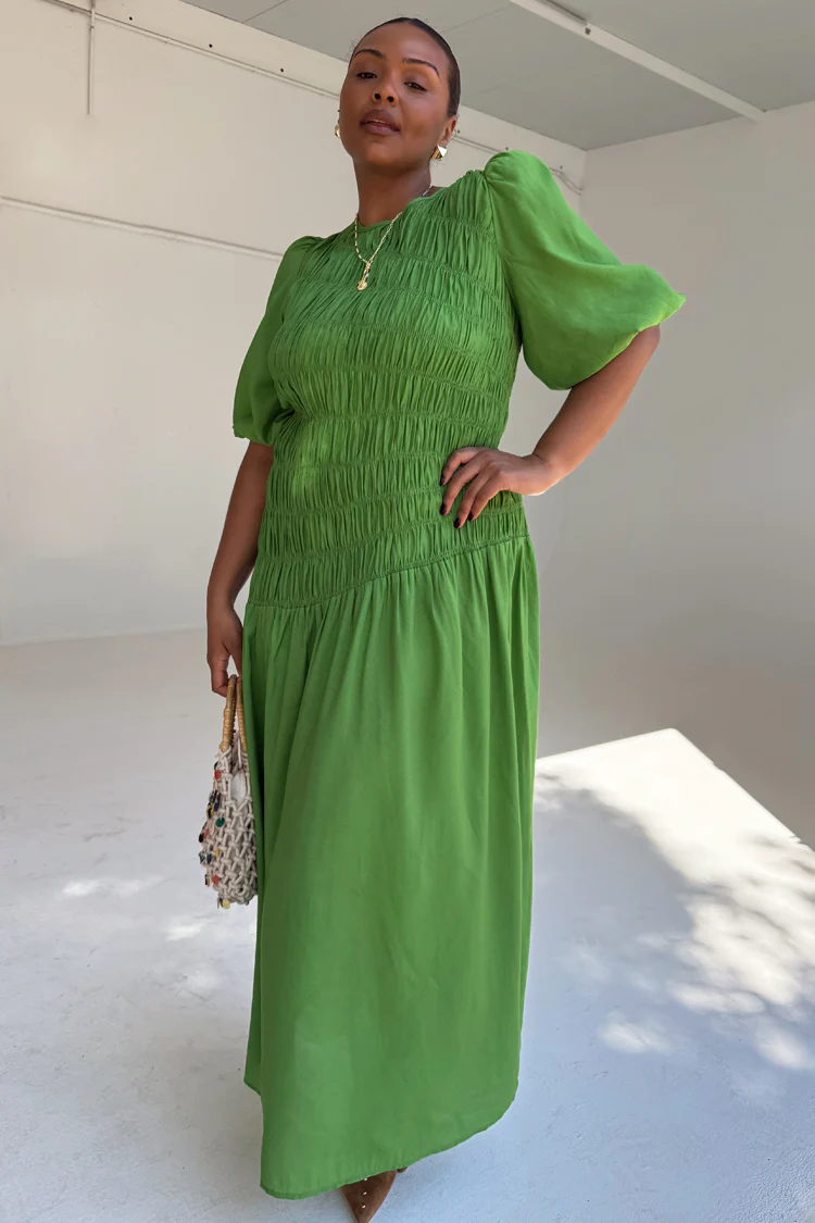 Green Shirred Nara Dress - Image 2