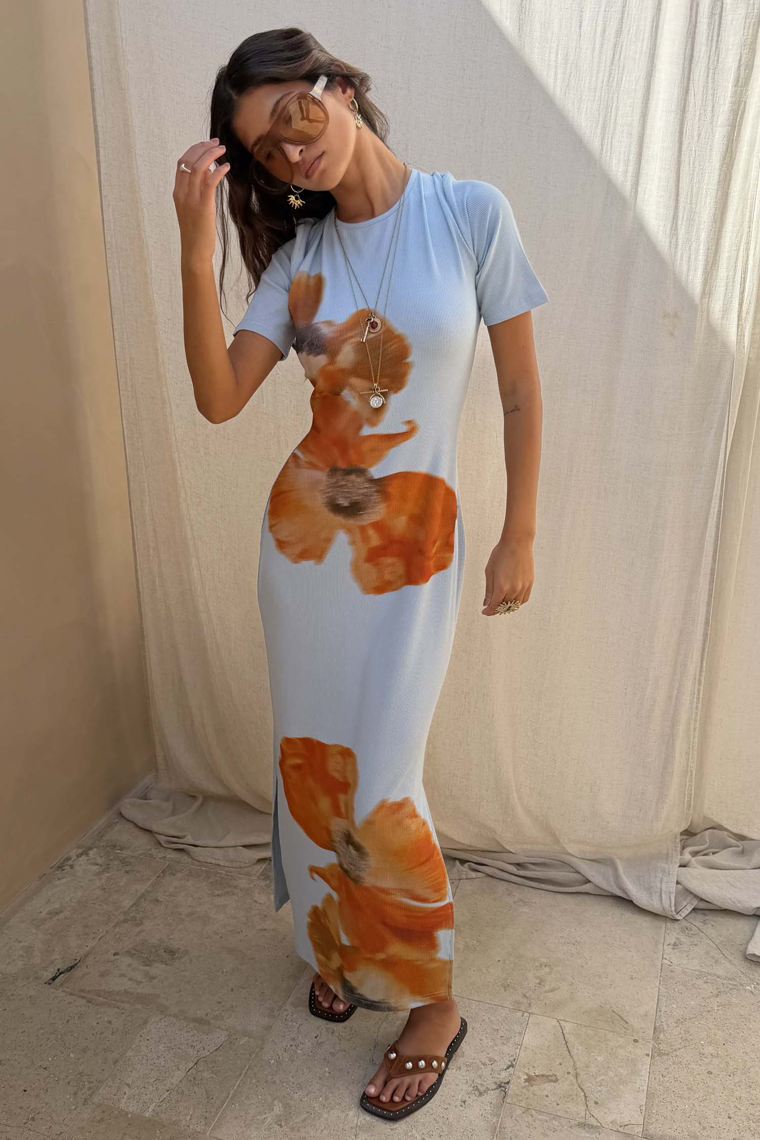 Ice Blue Floral Rib Dress - Image 7