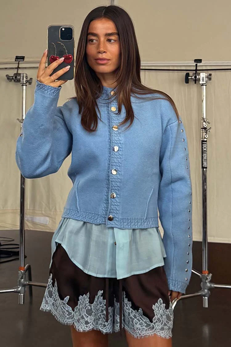 Ice Blue Studded Cardigan - Image 2