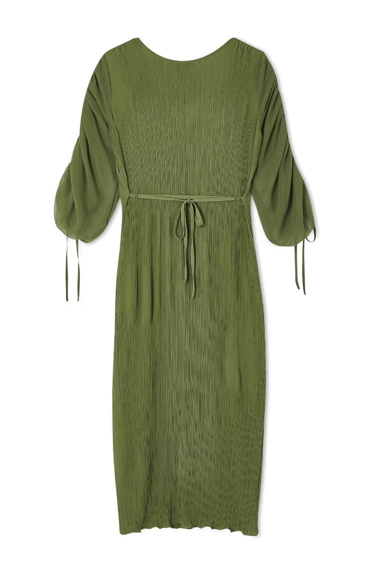 Khaki Celia Plisse Dress - Image 13