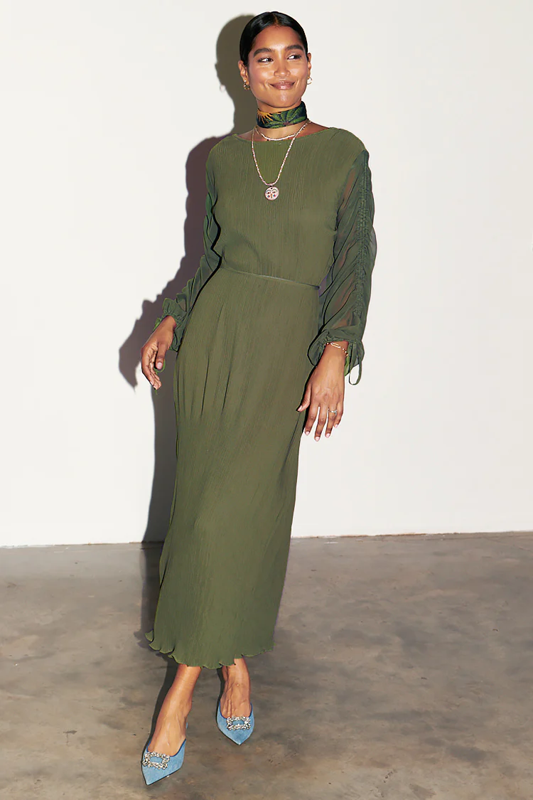 Khaki Celia Plisse Dress - Image 3