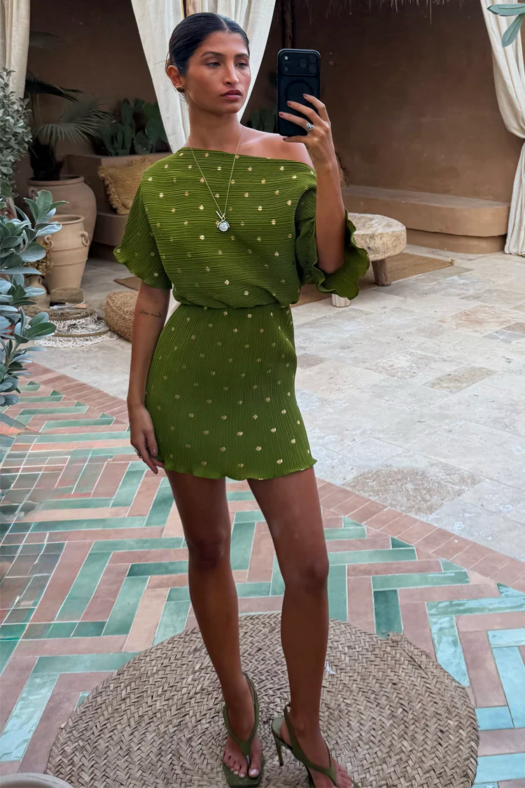 Khaki Mini Plisse Tilly Dress - Image 5