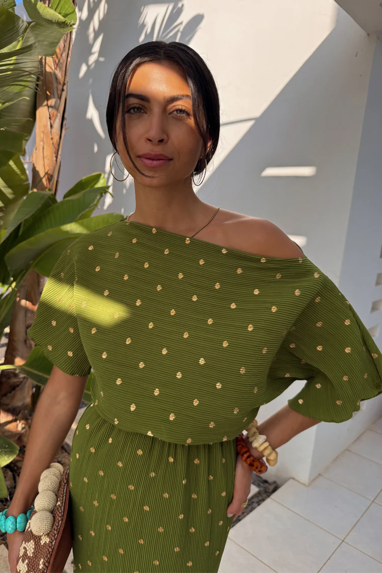 Khaki Plisse Tilly Dress - Image 3