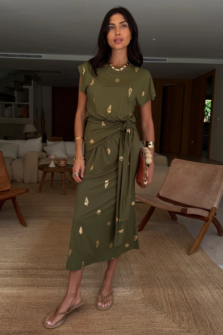 Khaki Shell Midi Dress - Image 2