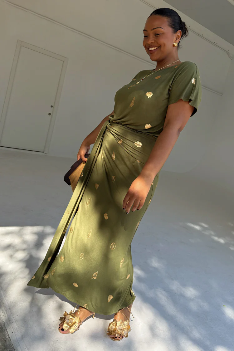 Khaki Shell Midi Dress - Image 3