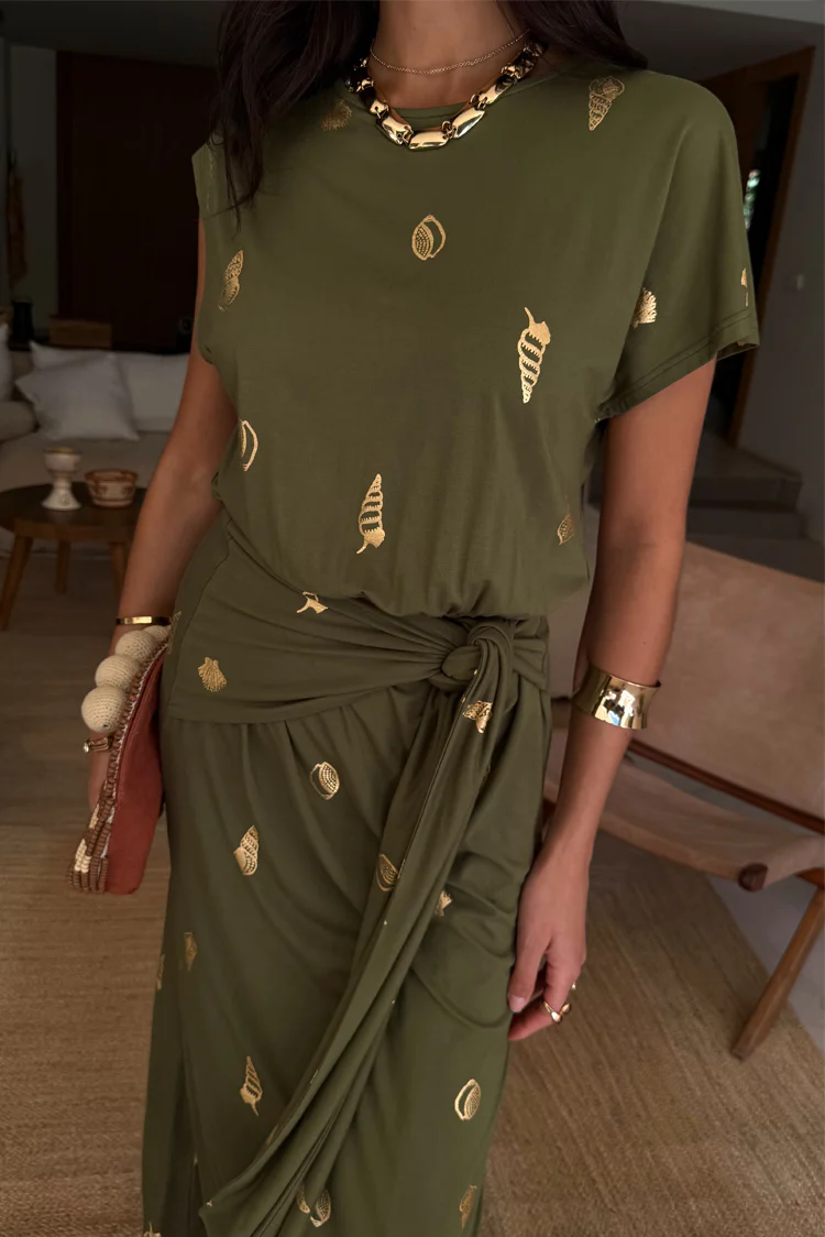 Khaki Shell Midi Dress - Image 4