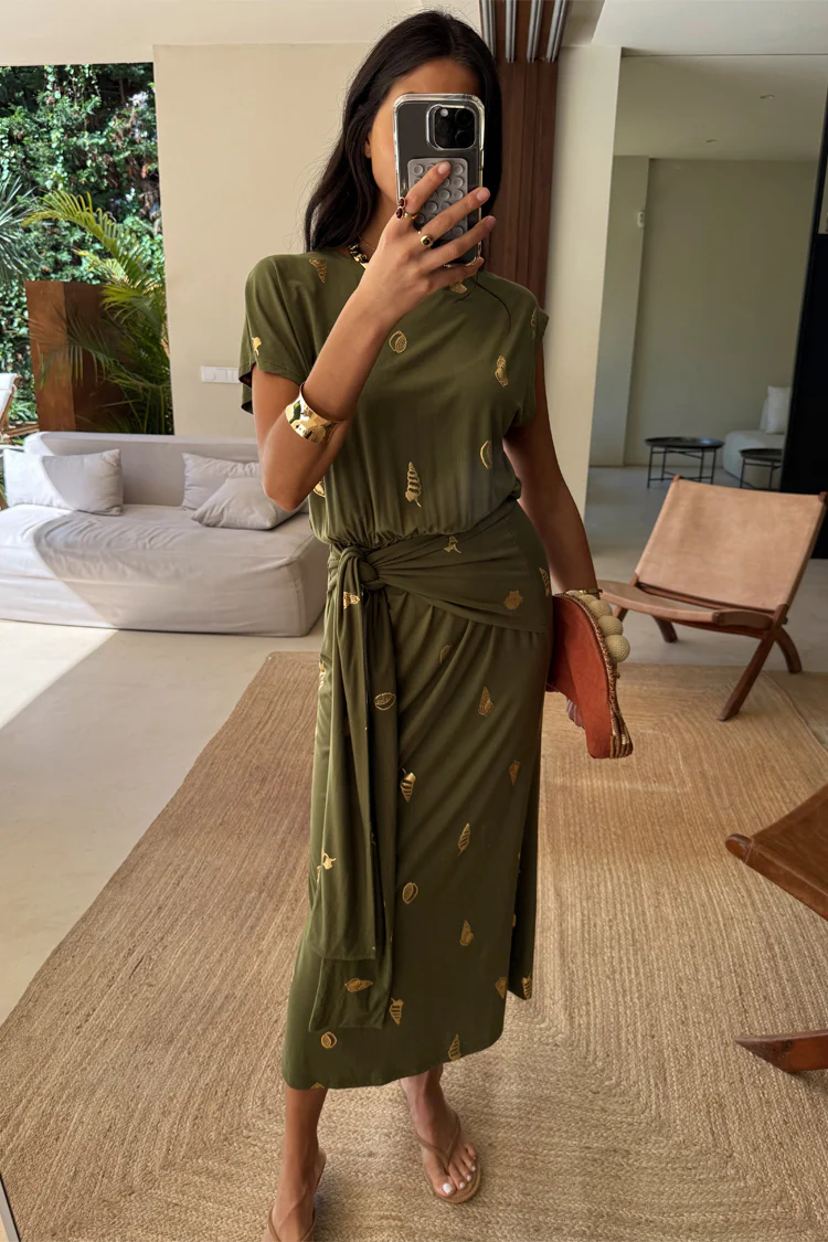 Khaki Shell Midi Dress - Image 7