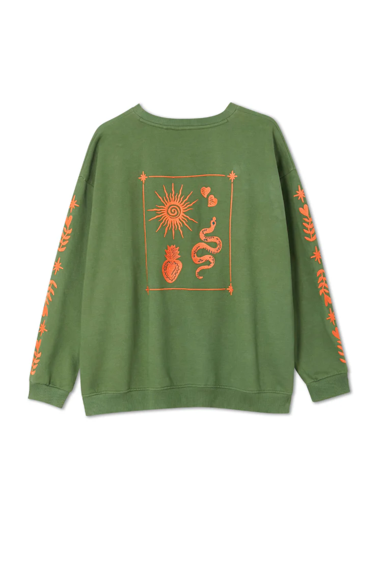 Khaki Sweatshirt with Orange Embroidery - Image 11