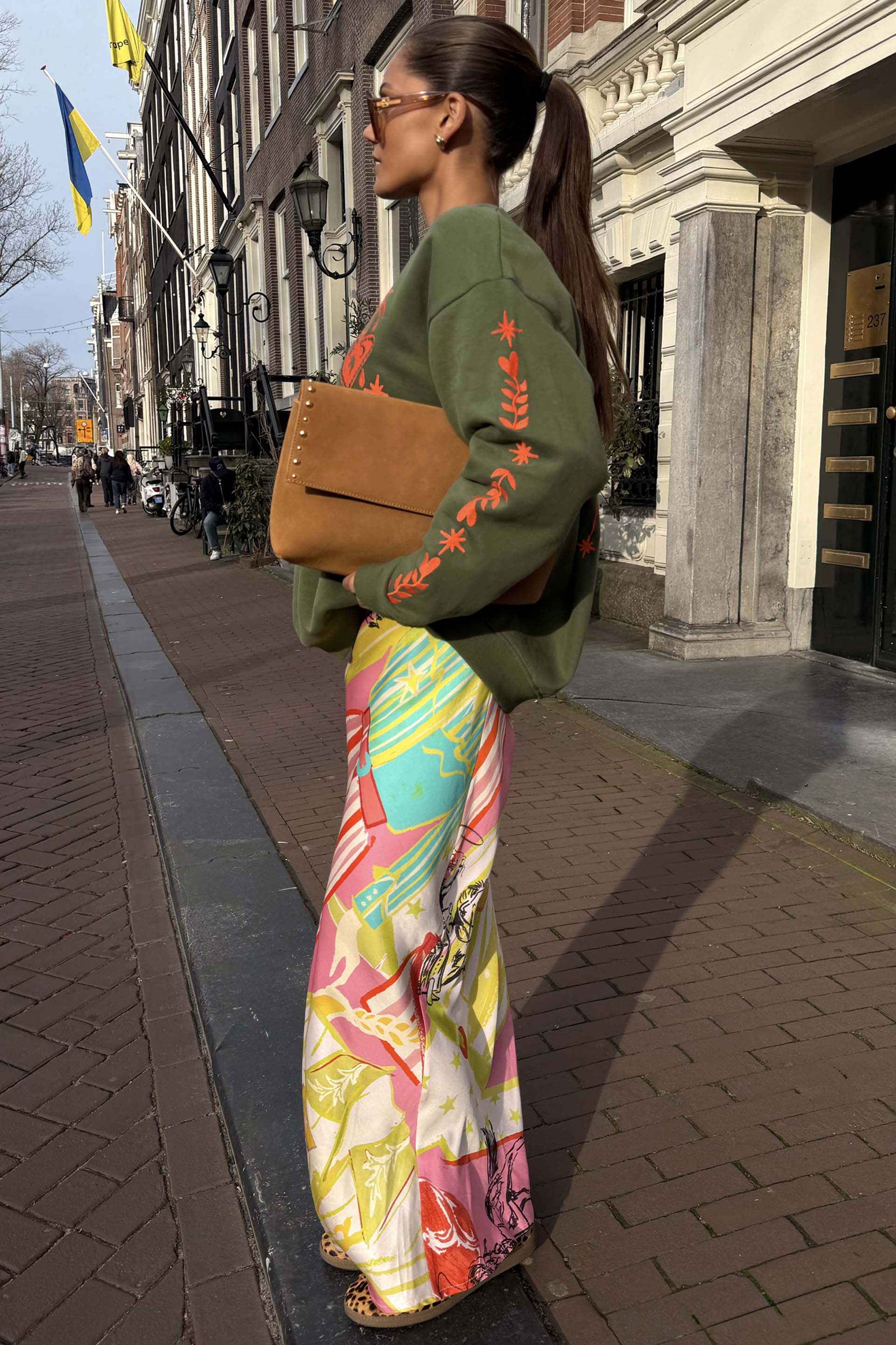Khaki Sweatshirt with Orange Embroidery - Image 5