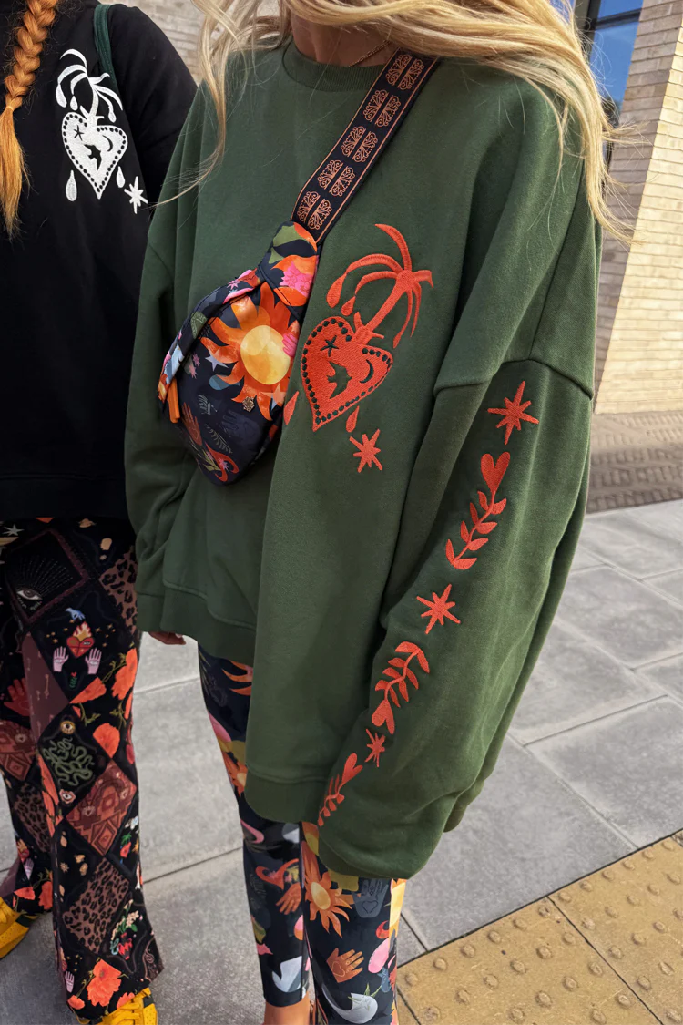 Khaki Sweatshirt with Orange Embroidery - Image 8