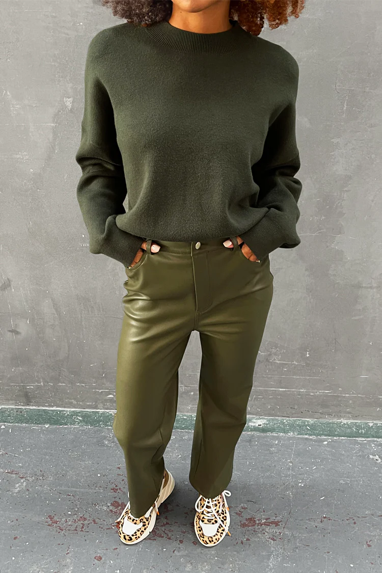 Khaki Vegan Leather Trouser - Image 2