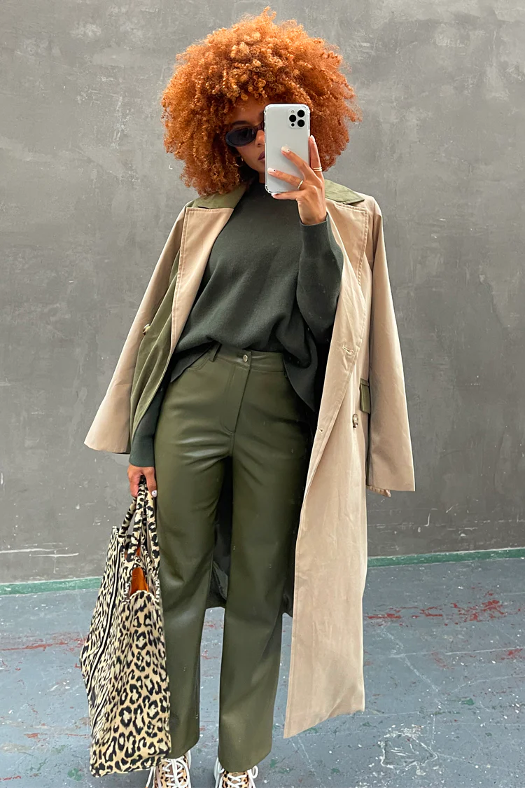 Khaki Vegan Leather Trouser - Image 5