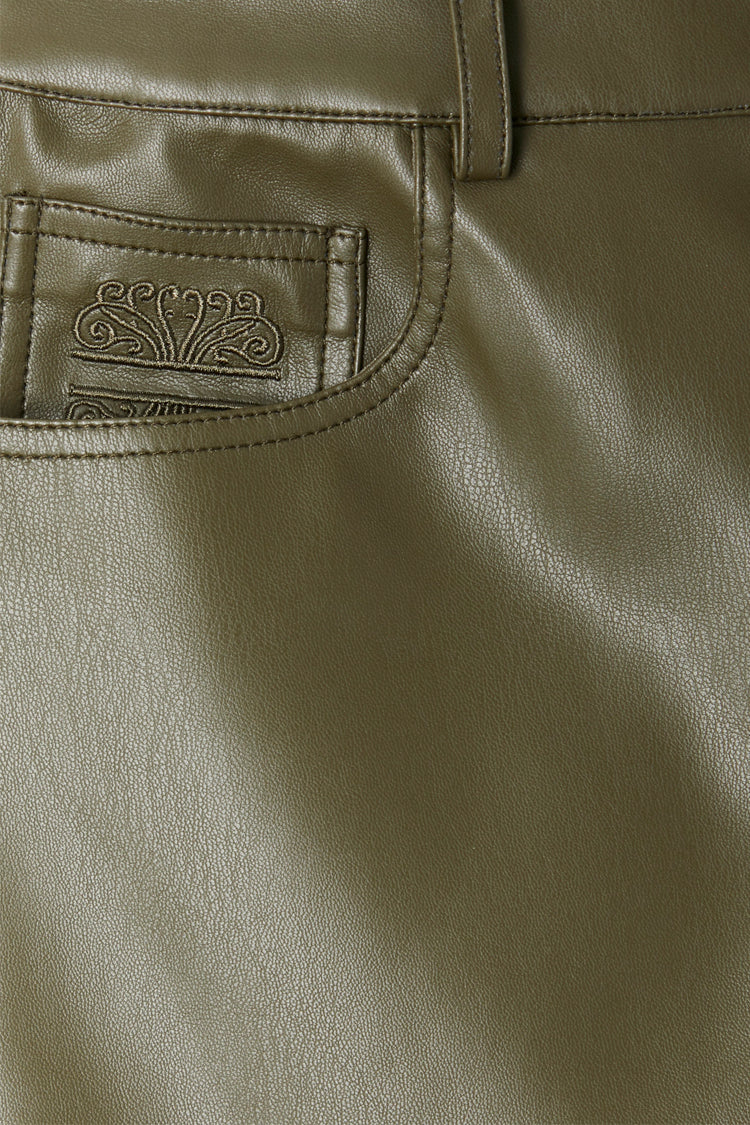 Khaki Vegan Leather Trouser - Image 8